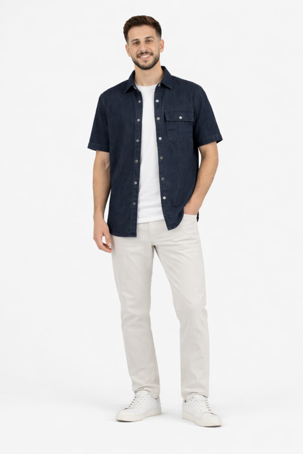 Men’s Short Sleeve Denim Shirt – Dark Blue Men’s Short Sleeve Denim Shirt – Dark Blue