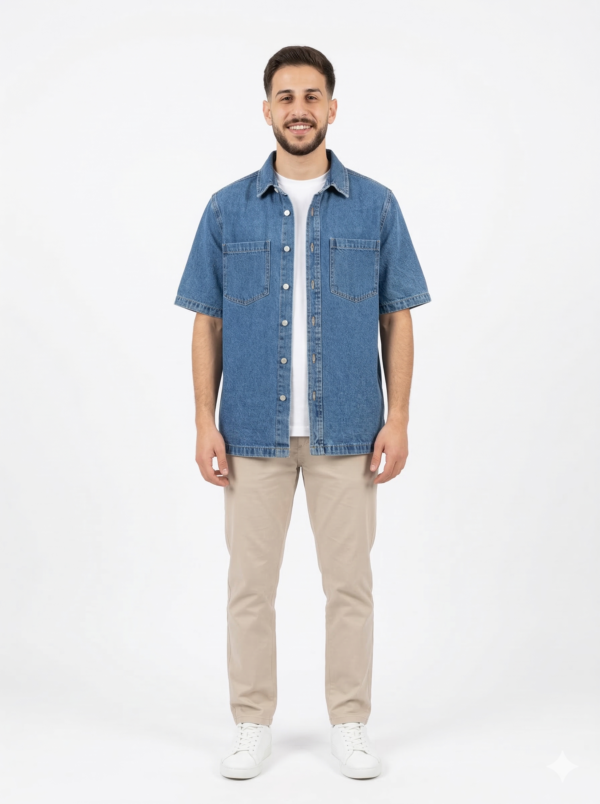 Men’s Casual Denim Shirt – Short Sleeve