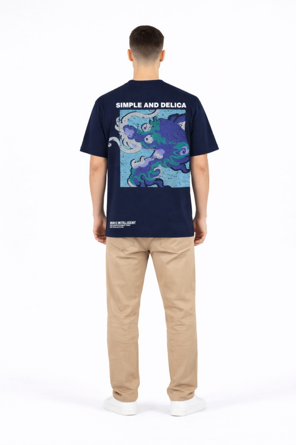 Men’s Navy Blue Graphic T-Shirt – Dragon Print