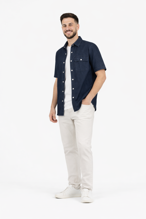 Men’s Short Sleeve Denim Shirt – Dark Blue Men’s Short Sleeve Denim Shirt – Dark Blue