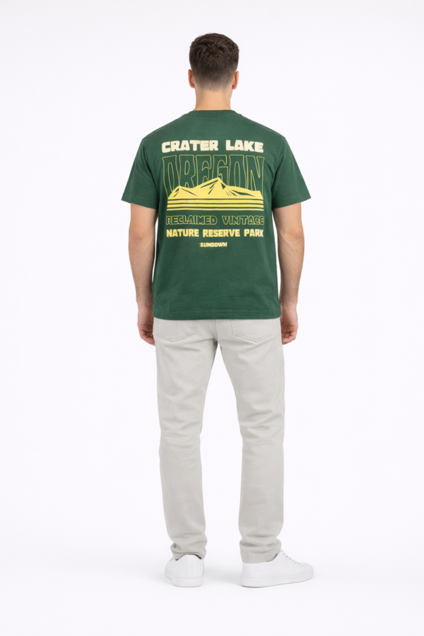 Reclaimed Vintage Crater Lake Oregon Graphic T-Shirt – Green – Large