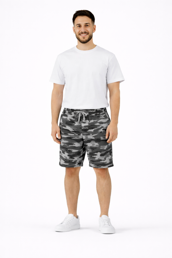 Men Black Grey Camouflage Streetwear Shorts - L